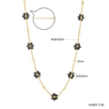 Gold stainless steel necklace with black flower pendant and beads, 40+5cm length - Black Flower Gold Beaded Style (NE2D860BG)