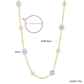 Detail van kralen bloemenketting met maatspecificaties en verstelbare gouden verlengketting - Blauw-witte Bloem Gouden Ketting (NE2I430MG)