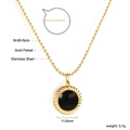 Collana minimalista in acciaio inossidabile placcato oro con ciondolo tondo nero - Smalto Nero Stile Oro (NE2D200BG)