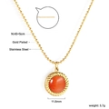 Collana in acciaio inossidabile placcato oro con ciondolo tondo occhio di gatto - Pietra Occhio di Gatto Rosso Arancio Stile Oro (NE2D200EG)