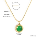 Collana in acciaio inossidabile dorato con pendente in gemma verde tonda e catena a sfere - Pietra Occhio di Gatto Verde Stile Oro (NE2D200JG)