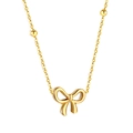 Minimalist 18K gold plated stainless steel bow necklace with symmetrical beads - Polished Bow Bead Gold (NE2B5601G)