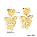 Orecchini pendenti a forma di girasole e farfalla in acciaio inossidabile oro 18K - Stile Girasole e Farfalla Oro (EA5A3401G)