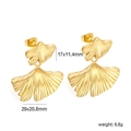 Goldene Edelstahl-Ohrringe im Ginkgoblatt-Design mit geschichteter Fächerstruktur für Damen - Doppellagiger Ginkgoblatt-Stil (EA5A2101G)