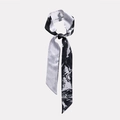 Elegant black and white skinny silk scarf with ink painting landscape and crane motif - Ink Wash Crane Style (DT-33)