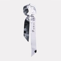 Elegant black and white ink style narrow silk scarf with Power and calligraphy print - English Letter Style (DT-38)