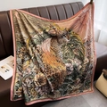 Detail of a jungle print square scarf featuring leopards and monkeys on a leather sofa - 90*90cm / XW-10-Pink Edge (Jungle Leopard Floral Sun Texture)