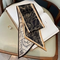 Elegant floral silk skinny scarf in gold and black on a book, perfect for hair or bag - Poppy Floral Print / 15*150cm / Black Coffee