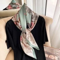 Vintage floral printed large square scarf in sage green and cream silk-like fabric - 90*90cm / Aqua Green
