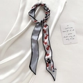 Foulard per capelli in seta grigia a fiori stile francese su elegante tessuto di raso - Stile Floreale Ragazza Francese Crema Nero (DT-26-)