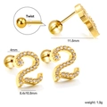 18K gold plated number 22 stud earrings with sparkling cubic zirconia and screw back - Number 2 (EA630302) / Gold