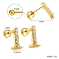 Gold stainless steel number 1 stud earring with round zircons and screw-back closure - Number 1 (EA630301) / Gold