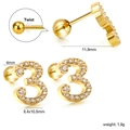 Golden number 3 stud earring with cubic zirconia and secure twist ball back closure - Number 3 (EA630303) / Gold
