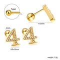 Gold number 4 screw back stud earring with cubic zirconia and dimensions - Number 4 (EA630304) / Gold