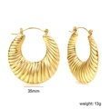 Close-up of 35mm gold chunky C-hoop earrings with textured spiral ridges and weight details - Spiral Twisted Gold Earrings (EA324101G)