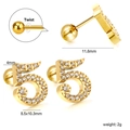 Gold number 5 earrings with cubic zirconia and screw ball back in stainless steel - Number 5 (EA630305)