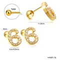 Gold number 6 stud earring with cubic zirconia and screw ball back, 8.4x10.5mm size - Number 6 (EA630306)