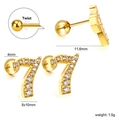 Gold number 7 stud earring with cubic zirconia crystals and twist ball back screw - Number 7 (EA630307)