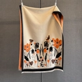 Sciarpa beige a maglia con stampe floreali arancioni e farfalle e frange fini - 60*190CM / Arancione (XHK-12)