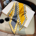 Chic yellow and grey twilly silk scarf with letter print and check pattern details - One Size / Yellow