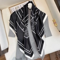 Elegant black and white geometric print square silk scarf with wide white borders - 90cm / Black