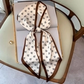 Polka dot silk scarf with D-letter print and coffee brown border on cream base - 15*150cm / Beige Coffee (FX-174)