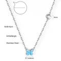 Détails du pendentif papillon bleu et chaîne en acier inoxydable avec diamant 4mm - Style Papillon Bleu Argent Avec Zircone(NE25790JS)