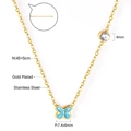 Détails du collier papillon en acier inoxydable plaqué or avec émail bleu et zircon - Style Papillon Bleu Or Avec Zircone(NE25790JG)