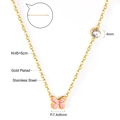 Collier papillon en acier inoxydable plaqué or avec émail rose et zircon blanc - Style Papillon Rose Or Avec Zircone(NE25790FG)
