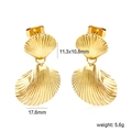 Golden double seashell drop earrings in stainless steel with textured metal finish - Gold Shell Earrings (EA5A3301G)