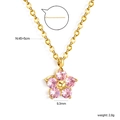 18K vergoldete Blumenkette mit fünf rosa Zirkonia und verstellbarer Gliederkette - Goldene Rosa Edelstein Fünfblättrige Blume Halskette (NE2D630FG)