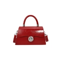 Red glossy leather handbag with silver twist lock and round top handle for women - Red