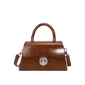 Brown patent leather box bag with silver round twist lock and top handle strap - Brown