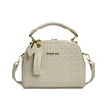 Elegante borsa a tracolla beige con trama intrecciata, manico tondo e cinturino - Grigio Beige