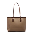 Large capacity beige tote bag with brown contrast straps and minimalist professional style - Khaki