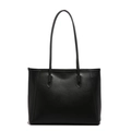 Minimalist black leather tote bag with long handles for shoulder wear in large capacity - Black