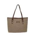 Klassische Shopper-Tasche mit Hahnentrittmuster und braunen Lederriemen für den Alltag - Braun