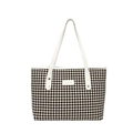 Klassische Shopper-Tasche mit Hahnentrittmuster, weißen Lederriemen und Goldnieten - Weiß