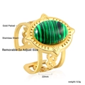 Anillo vintage de acero inoxidable chapado en oro 18K con malaquita ovalada - Talla 8 (Ajustable) / Estilo de Malaquita Ovalada (RI1440J1G)