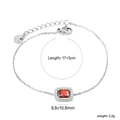 Elegant stainless steel bracelet with rectangular red zircon and 17+3cm adjustable chain - Silver Red Gem Rectangular Style (BR27640ES)