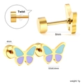 Detail of gold butterfly earring with blue-purple enamel and secure twist screw back - Blue Purple Butterfly Style (EA63340MG)