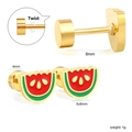 Watermelon shaped stainless steel screw back earrings with red and green enamel coating - Red Green Watermelon Style (EA63410EG)