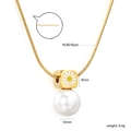 Collier plaqué or 18k avec cube marguerite et pendentif perle 12mm sur chaîne serpent - Collier Pendentif Marguerite Perle Cube (NE2D620AG)