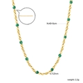 Detail view of 18k gold stainless steel chain necklace with 4.7mm green beads - Green Enamel Style (NE2D7801G)