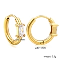 Golden stainless steel hoop earrings featuring rectangular cubic zirconia settings - Rectangular Zirconia Style (EA32970AG)