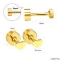 Orecchini a cuore dorati in acciaio inossidabile con chiusura a vite da 8 mm - Stile Cuore d'Oro (EA634901G)