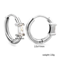 Silver stainless steel hoop earrings with 4x6.3mm rectangular cubic zirconia stones - Rectangular Style (EA32970AS)