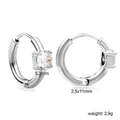 Silver stainless steel huggie hoop earrings with 5.3mm four-prong cubic zirconia stone - Round Style (EA32990AS)
