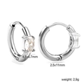 Detailed view of silver hoop earrings showing 4.5x6.7mm zircon with four-prong setting - Oval Style (EA33010AS)