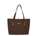 Retro-Shopper mit Hahnentrittmuster, braunen Ledergriffen und goldenen Nieten - Braun